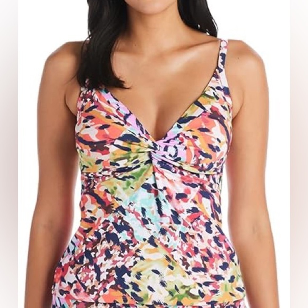 Bleu Rod Beattie Party Animal Twist Over-The-Shoulder 4 D Cup Tankini Top NWT